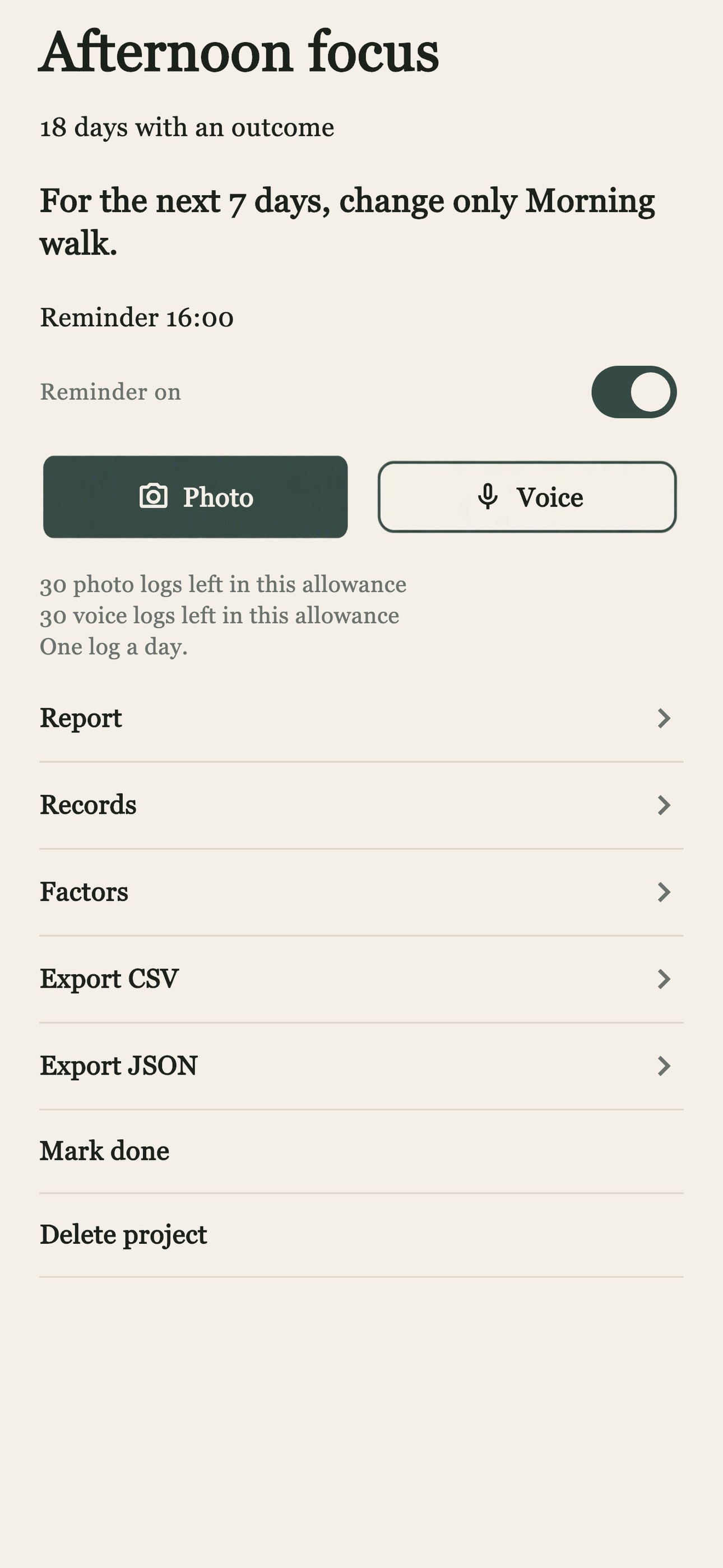 A Motif Log project on a phone